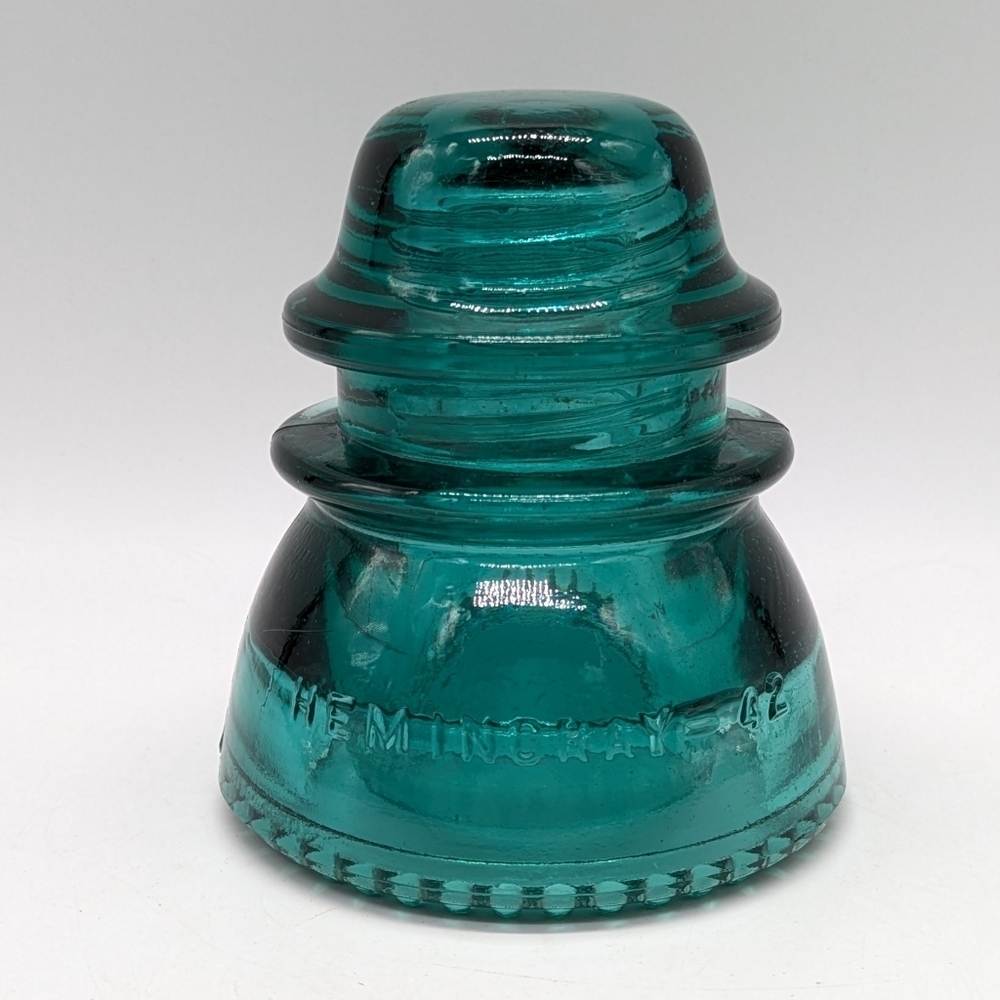 Vintage Hemingray No 42 Glass Electrical Insulator Aqua Teal Green Blue